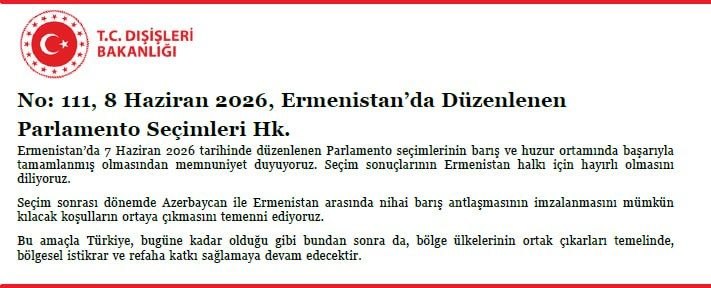 МИД Турции удовлетворён парламентскими выборами в Армении — реакция из Гориса